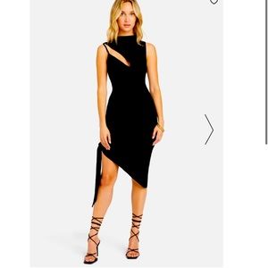 ASYMMETRICAL HEM SLINKY MIDI DRESS